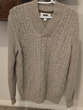 Joseph Abboud Men's Cable V-Neck Sweater in Light Taupe
